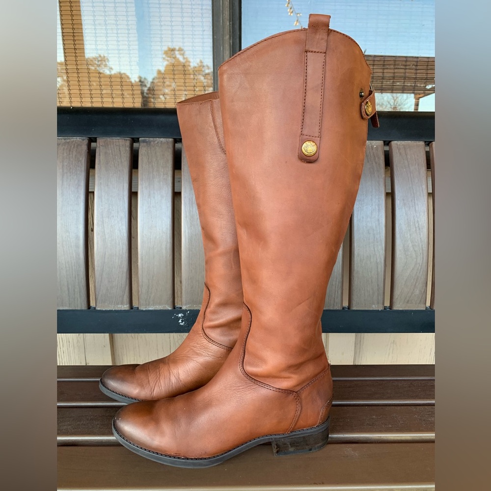 Sam Edelm Penny Leather Riding Boots Size 7M Whiskey Leather Equestrian Chic